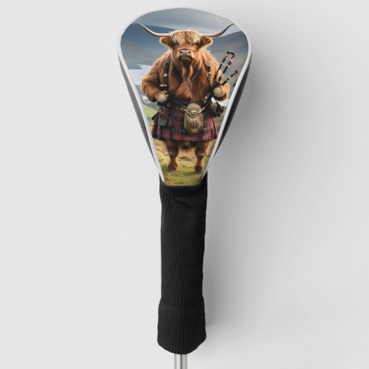 Scottish Highland Cow Bagpiper, Golf Headcover (Vorderseite)