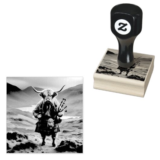 Scottish Highland Cow Bagpiper, Gummistempel (Stempel)