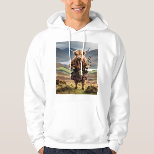 Scottish Highland Cow Bagpiper,  Hoodie (Vorderseite)