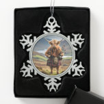 Scottish Highland Cow Bagpiper,  Schneeflocken Zinn-Ornament<br><div class="desc">Pictured Dressed In A Kilt And Jacket In The Highlands Of Scotland,  A Highland Cow Is  Holding A Set Of Bagpipes.</div>