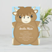 Scottish Highland Cow Birthday Party Blue Einladung (Stehend Vorderseite)