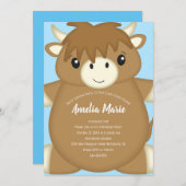 Scottish Highland Cow Birthday Party Blue Einladung (Vorne/Hinten)