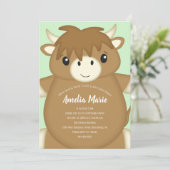 Scottish Highland Cow Birthday Party Green Einladung (Stehend Vorderseite)