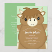 Scottish Highland Cow Birthday Party Green Einladung (Vorne/Hinten)