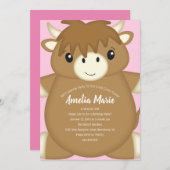 Scottish Highland Cow Birthday Party Pink Einladung (Vorne/Hinten)
