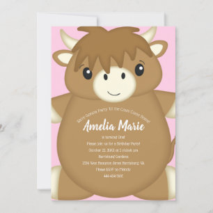 Scottish Highland Cow Birthday Party Pink Einladung