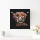 Scottish Highland Cow 'BRUCE Clock Quadratische Wanduhr (Zuhause)