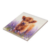 Scottish Highland Cow Calf Lila Wildblumen Fliese (Seite)