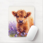 Scottish Highland Cow Calf Lila Wildblumen Mousepad (Mit Mouse)