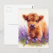 Scottish Highland Cow Calf Lila Wildblumen Postkarte (Vorne/Hinten)