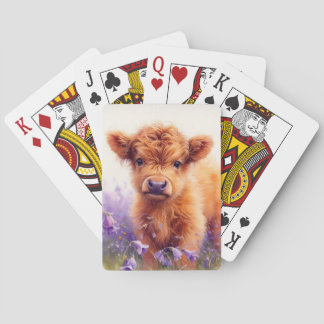 Scottish Highland Cow Calf Lila Wildblumen Spielkarten
