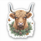 Scottish Highland Cow Cattle Hairy Cow Christmas W Aufkleber (Vorderseite)