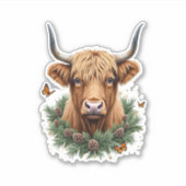 Scottish Highland Cow Cattle Hairy Cow Christmas W Aufkleber (Vorderseite)