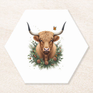Scottish Highland Cow Cattle Hairy Cow Christmas W Untersetzer