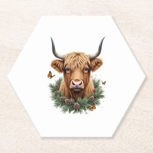 Scottish Highland Cow Cattle Hairy Cow Christmas W Untersetzer (Vorderseite)