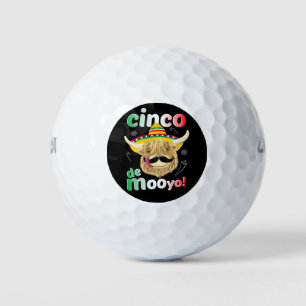 Scottish Highland Cow Celebrates Cinco De Mayo Golfball