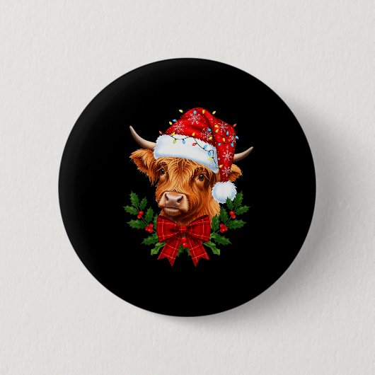 Scottish Highland Cow Christmas Funny Cow Lover Xm Button (Vorderseite)