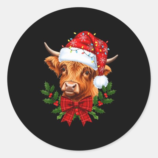 Scottish Highland Cow Christmas Funny Cow Lover Xm Runder Aufkleber (Vorderseite)