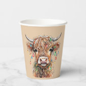 Scottish Highland Cow Christmas Lights Pappbecher (Rückseite)
