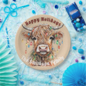 Scottish Highland Cow Christmas Lights Pappteller (Party)