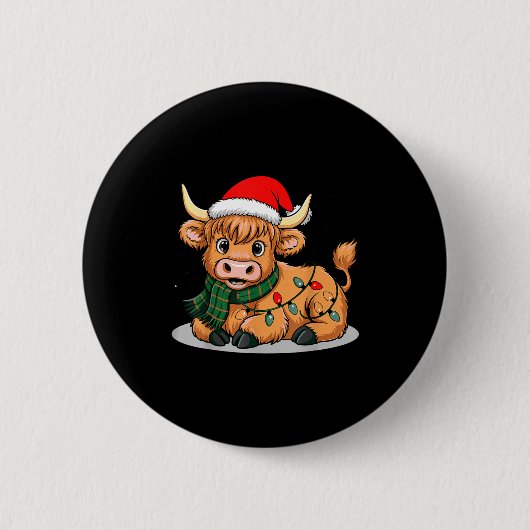 Scottish Highland Cow Christmas Lights Xmas Party Button (Vorderseite)