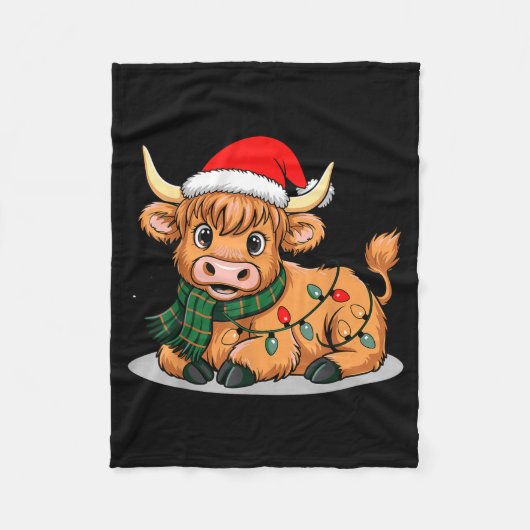 Scottish Highland Cow Christmas Lights Xmas Party Fleecedecke (Vorderseite)