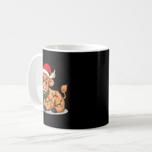 Scottish Highland Cow Christmas Lights Xmas Party Kaffeetasse (Vorderseite Links)