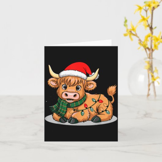 Scottish Highland Cow Christmas Lights Xmas Party Karte (Gelbe Blume)