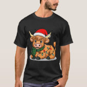 Scottish Highland Cow Christmas Lights Xmas Party T-Shirt (Vorderseite)