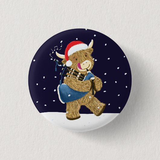 Scottish Highland Cow Christmas Piper Button (Vorderseite)