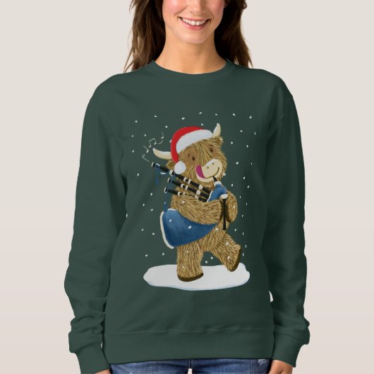 Scottish Highland Cow Christmas Piper Sweatshirt (Vorderseite)