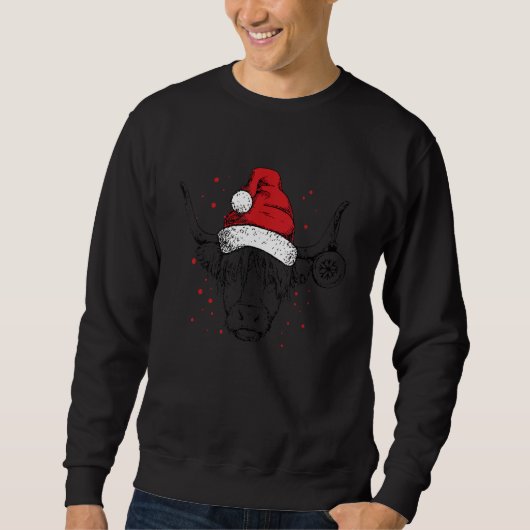 Scottish Highland Cow Christmas Santa Hat Sweatshirt (Vorderseite)