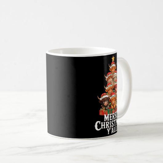 Scottish Highland Cow Christmas Tree Funny Cow Lov Kaffeetasse (VorderseiteRechts)