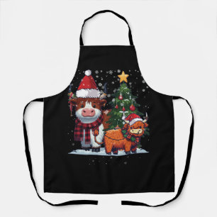 Scottish Highland Cow Christmas Tree Funny Cow Lov Schürze