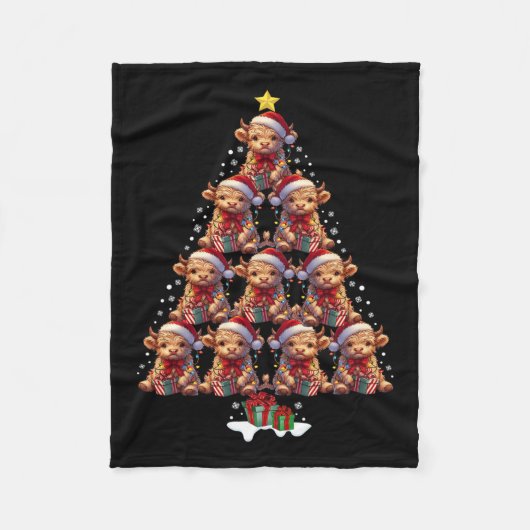 Scottish Highland Cow Christmas Tree Lights Xmas C Fleecedecke (Vorderseite)