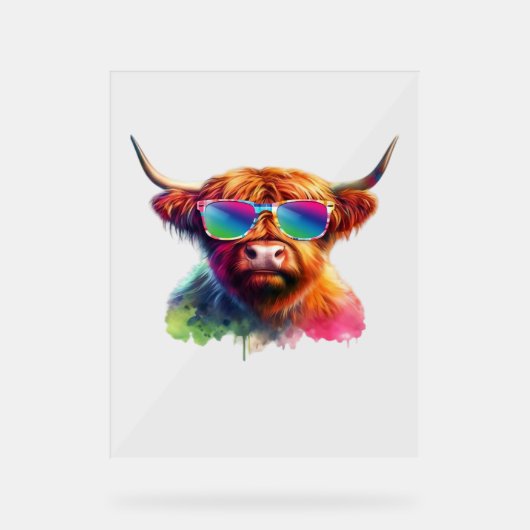 Scottish Highland Cow, Cowboy Boots & Blume Clas Acrylschild (Vorderseite)