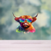 Scottish Highland Cow, Cowboy Boots & Blume Clas Acrylschild (Neutral)