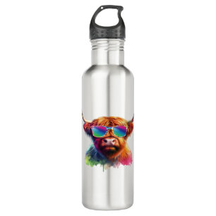 Scottish Highland Cow, Cowboy Boots & Blume Clas Edelstahlflasche