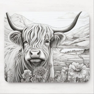 Scottish Highland Cow Friedlich Nature Prairie Art Mousepad