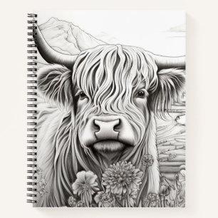 Scottish Highland Cow Friedlich Nature Prairie Art Notizblock