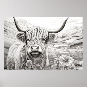 Scottish Highland Cow Friedlich Nature Prairie Art Poster