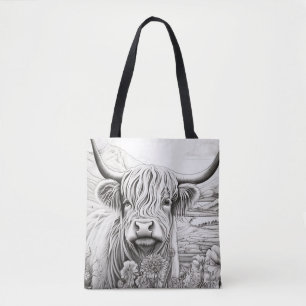 Scottish Highland Cow Friedlich Nature Prairie Art Tasche