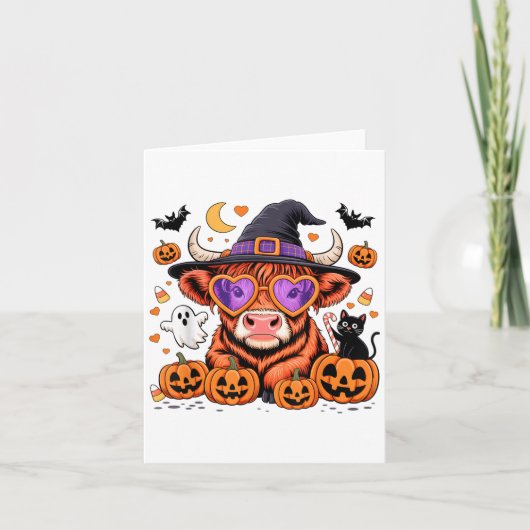 Scottish Highland Cow Ghost Pumpkin Candy Hallowee Karte (Vorderseite)