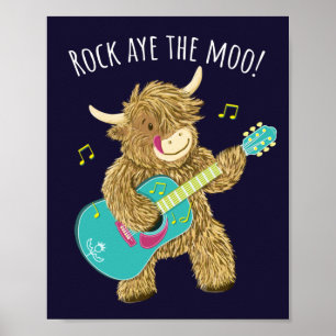 Scottish Highland Cow Gitarrist Rock Aye The Moo! Poster