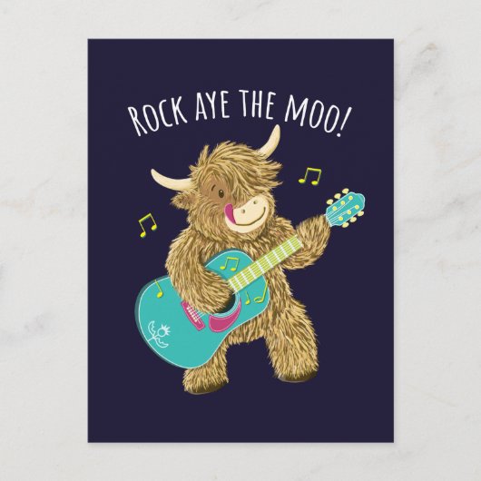 Scottish Highland Cow Gitarrist Rock Aye The Moo! Postkarte (Vorderseite)