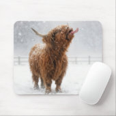 Scottish Highland Cow Licking Snowflakes Mousepad (Mit Mouse)