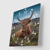 Scottish Highland Cow Longhorn Bull Rancher Quadratische Wanduhr (Winkel)