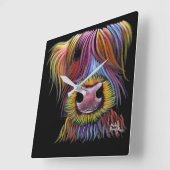 Scottish Highland Cow ' MacKENZIE ' von Shirley Ma Quadratische Wanduhr (Winkel)