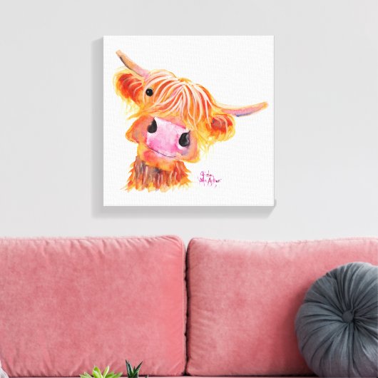 Scottish Highland Cow 'Nessie' Box Canvas Print Leinwanddruck (Insitu (Wohnzimmer))