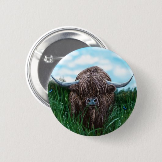 Scottish Highland Cow Painting Button (Vorne & Hinten)